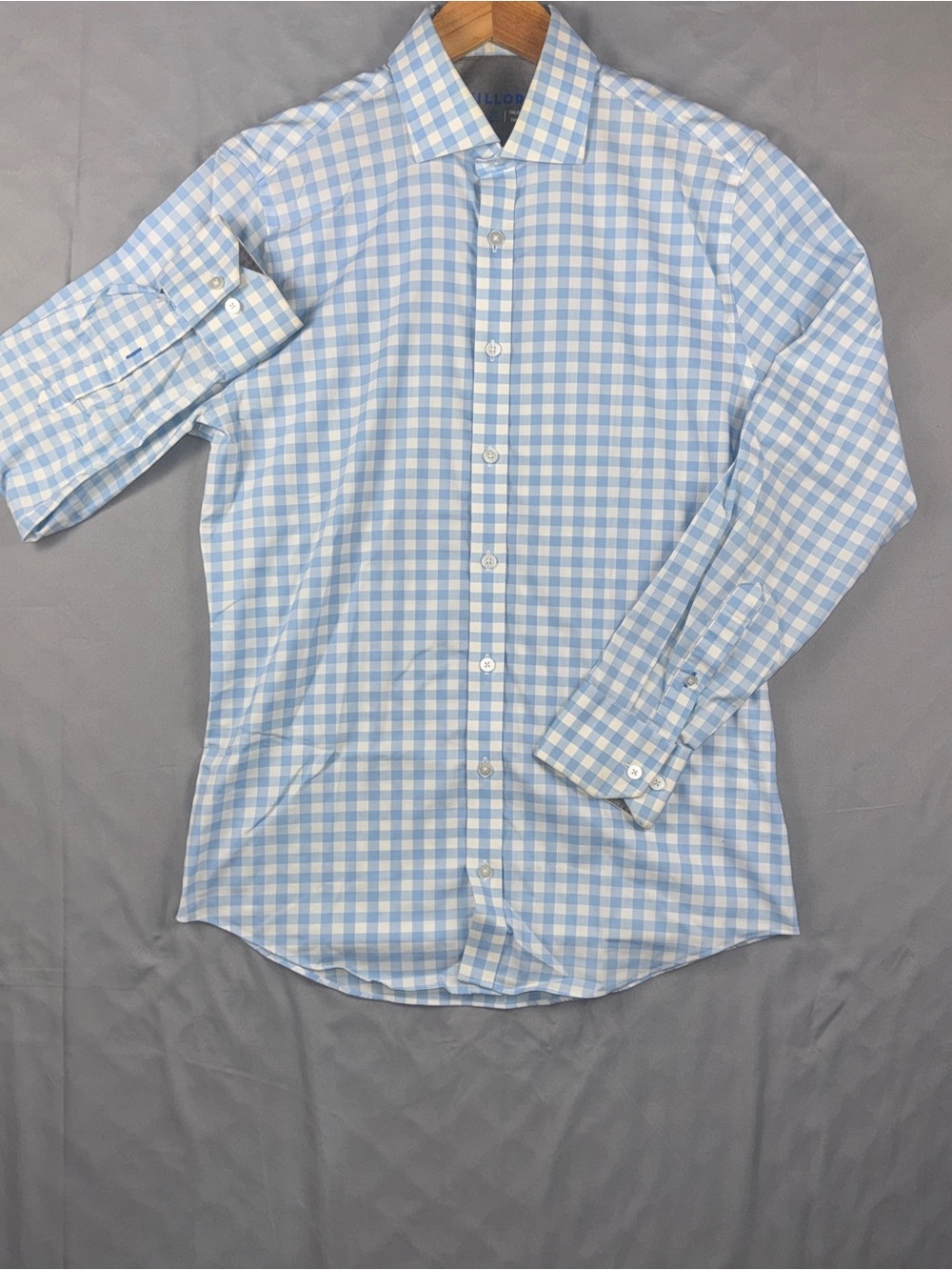 Twillory Shirt Mens 16.5 32/33 Blue Gingham Button Up Slim Fit Performance Dress